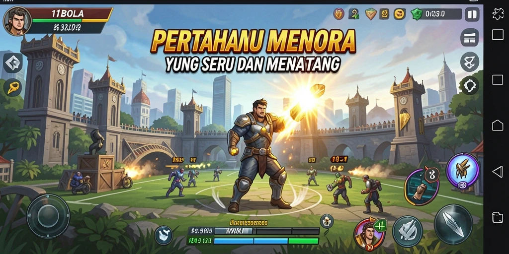 Tampilan dinamika seru permainan Tower Defense 11BOLA.