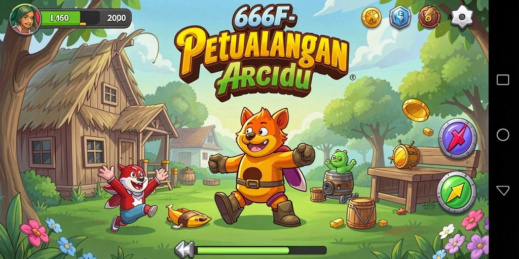 Screenshot gameplay 666F menampilkan aksi seru dalam level Arcade.