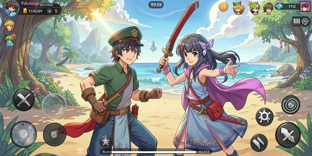 Tampilan gameplay 9939 dengan karakter anime yang menawan dan pertarungan epik.