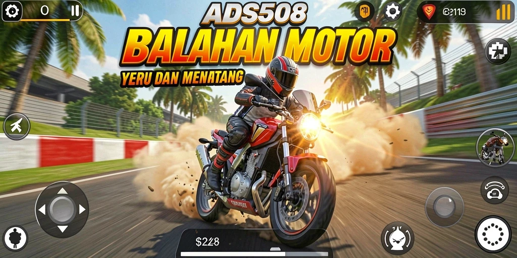 Tampilan gameplay seru dalam balapan motor yang mendebarkan.