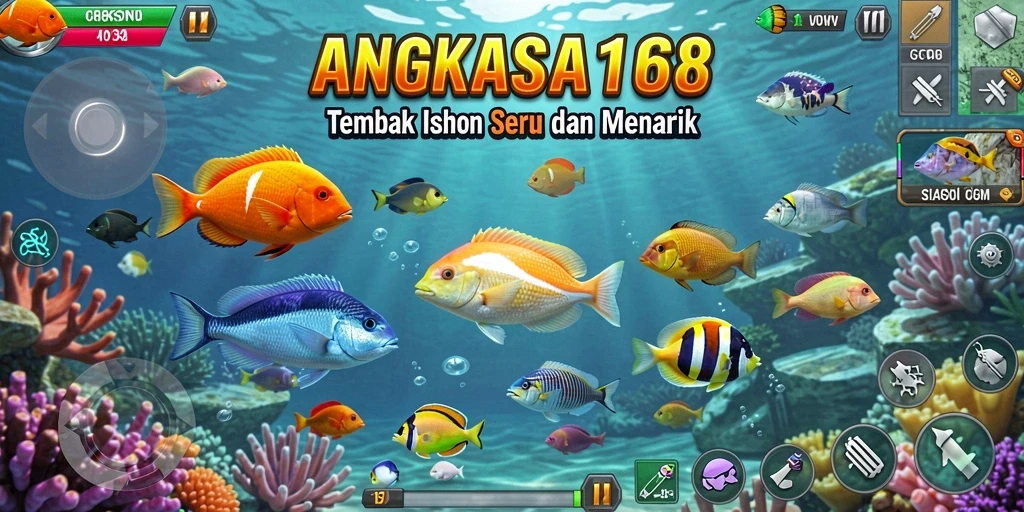 Screenshot gameplay ANGKASA168 dengan aksi menembak ikan yang mendebarkan.