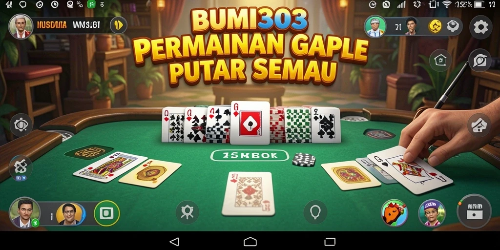 Tampilan utama gameplay BUMI303 dengan suasana bermain Gaple.