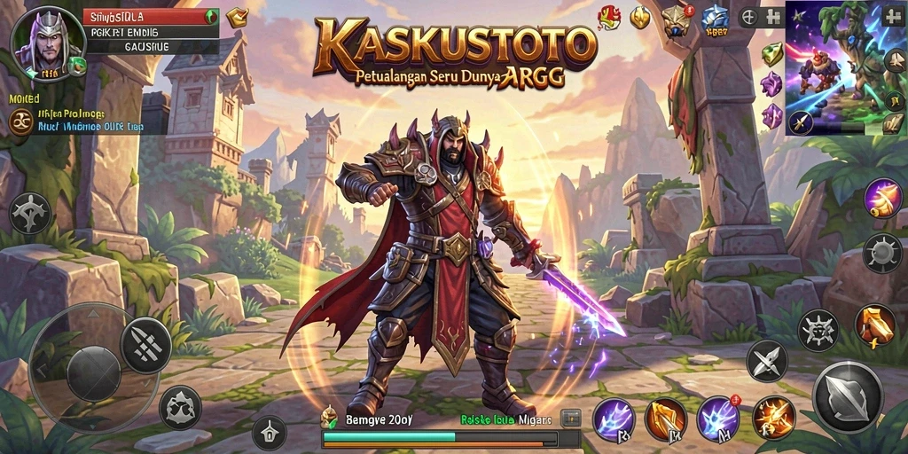 Tampilan gameplay KASKUSTOTO yang menampilkan pertarungan epik dan eksplorasi dunia.